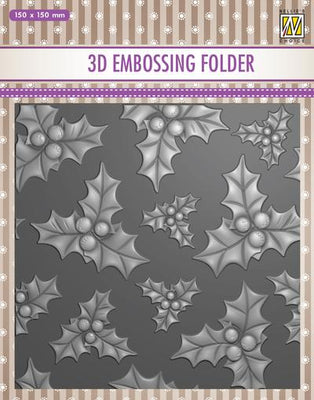 Nellie's Choice - 3D Embossing Folder - Holly Leaves & Berries